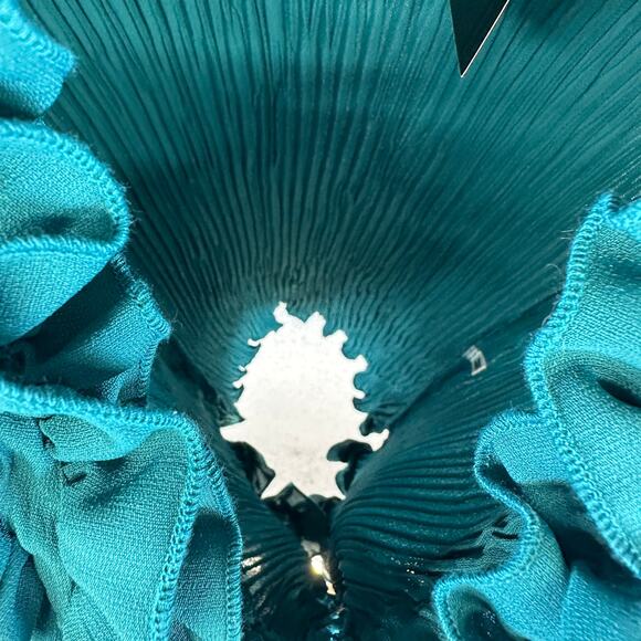 Susan Lucci Blouse Top Womens Medium Teal Green 100% Polyester Pleated Ruffled - Picture 9 of 15